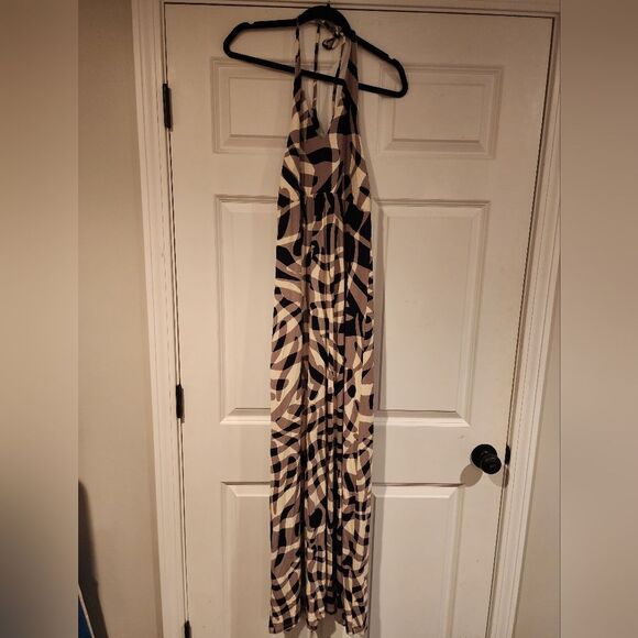 Black and white patterned stretchy halter maxi dress S - Picture 1 of 5